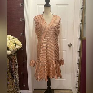 Francesca Miranda 100% silk , tulle sleeves party dress, L